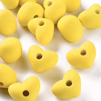 Acrylic Beads, Rubberized Style, Half Drilled Beads, Heart, Gold, 14.5x18.5x13.5mm, Hole: 3.5mm