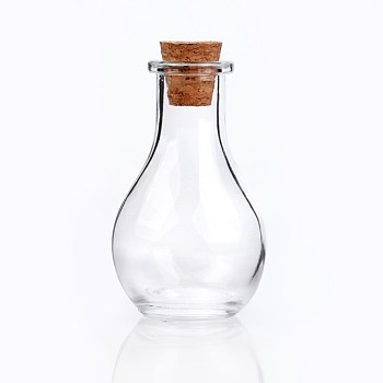 Glass Bottle for Bead Containers, with Cork Stopper, Wishing Bottle, Clear, 4.9x8.8cm, Bottleneck: 2.2cm in diameter, Hole: 15mm, Capacity: 55ml(1.85 fl. oz)