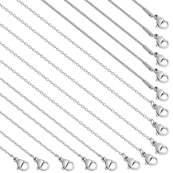 Nbeads 30Pcs 3 Style 304 Stainless Steel Box & Cable Chain Necklaces Set, for Beadable Necklace Making, Stainless Steel Color, 17.72 inch(450mm), 10pcs/style