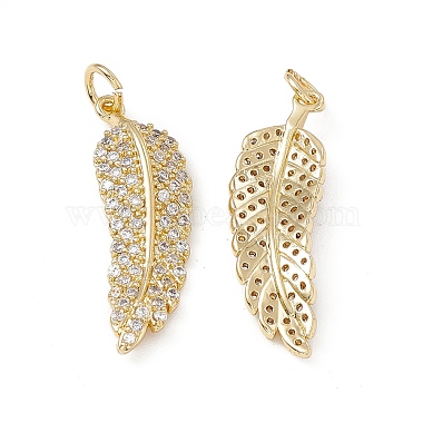 Real 18K Gold Plated Clear Feather Brass+Cubic Zirconia Pendants