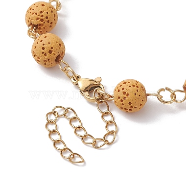 Dyed Natural Lava Rock Round Beaded Chain Bracelet Making(AJEW-JB01206-02)-3