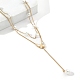 201 Stainless Steel Curb Chains Double Layer Necklaces with ABS Imitation Pearl Beaded(NJEW-D055-13G)-1