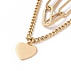 PVD Vacuum Plating 304 Stainless Steel Double Chains Multi Layered Necklace with Heart Charms for Women(STAS-E155-08G)-2