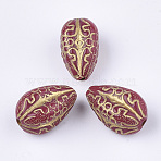 Plating Acrylic Beads, Metal Enlaced, teardrop, Pale Violet Red, 18.5x11x11mm, Hole: 2mm(X1-PACR-T008-07C)