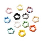 Flower Hollow Glazed Porcelain Bead Frame, Floral Ceramic Beads, Mixed Color, 15.5x16x5mm, Hole: 2.5mm(PORC-A034-09)