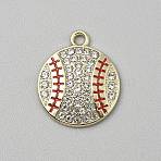 Alloy Rhinestone Pendants, with Enamel, Sports, Golden, Baseball, 22x18.5x3mm, Hole: 1.8mm(FIND-CJC0016-50A)