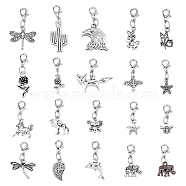 40Pcs 20 Styles Tibetan Style Alloy Pendant Decorations, with Alloy Lobster Claw Clasps, Mixed Shapes, Antique Silver & Platinum, 22~37mm, 2pcs/style(HJEW-AB00257)