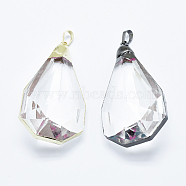 Glass Big Pendants, with Brass Findings, Faceted, teardrop, Mixed Color, 71x34x21mm, Hole: 5x8mm(GLAA-F070-02)