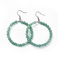 Natural Aventurine Dangle Earrings, with Stainless Steel Hook, Ring, 60~61x44mm, Pin: 0.6mm(EJEW-K077-A09)