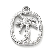 304 Stainless Steel Pendants, Oval with Coconut Tree Charm, Stainless Steel Color, 18.5x14x2mm, Hole: 1.6mm(STAS-M323-47P)