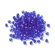 Transparent Glass Beads, Bicone, Blue, 4x4x3.5mm, Hole: 1mm, 720pcs/bag(GGLA-Z004-05I)
