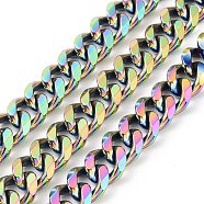 304 Stainless Steel Cuban Link Chains, Faceted, Unwelded, Rainbow Color, 13.5~14x11.5~12x3mm(CHS-P007-04M)