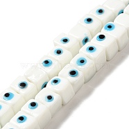 Handmade Evil Eye Lampwork Beads Strands, Cuboid, White, 8~8.5x9.5~10x10~11mm, Hole: 3.7mm, about 40pcs/strand, 12.68 inch(32.2cm)(LAMP-G154-04D)