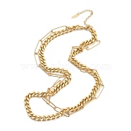 304 Stainless Steel Double Layer Necklaces, with Paperclip Chains & Curb Chains, Golden, 16.73 inch(42.5cm)(NJEW-K118-29G)