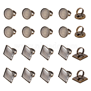 DIY Blank Dome Finger Ring Making Kit, Including Square & Flat Round Brass Ring Components, Glass Cabochons, Antique Bronze, 40Pcs/box(DIY-DC0001-79)
