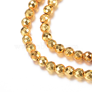 Electroplate Non-magnetic Synthetic Hematite Bead Strands, Round, Faceted, Golden Plated, 8mm, Hole: 1mm, about 50pcs/strand, 15.7 inch(X-G-Q465-24G)