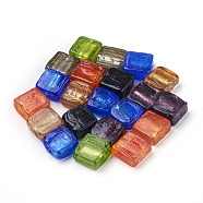 Handmade Silver Foil Lampwork Beads, Square, Mixed Color, 12x12x6mm(X-FOIL-S006-12x12mm-M)