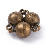 Round Brass Magnetic Clasps with Loops, Antique Bronze, 11.5x6mm, Hole: 1.2mm(X-MC019-AB)