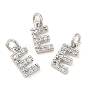 Brass Micro Pave Grade AAA Cubic Zirconia Charms, Letter E, Cadmium Free & Nickel Free & Lead Free, Real Platinum Plated, 9x4.5x1.5mm, Hole: 2mm(ZIRC-P067-11P-E-NR)