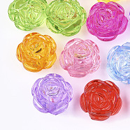 Transparent Acrylic Shank Buttons, Flower, Mixed Color, 24x25x20.5mm, Hole: 2.5mm(X-TACR-S133-130)