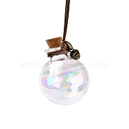 Round Glass Cork Bottles Ornament, with Waxed Cord & Iron Bell, Glass Empty Wishing Bottles, DIY Vials for Pendant Decorations, Clear, 17.2~27.2cm, Capacity: 10ml(0.34fl. oz)(GLAA-D002-06)