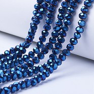 Electroplate Transparent Glass Beads Strands, Full Plated, Faceted, Rondelle, Blue Plated, 10x8mm, Hole: 1mm, about 63~65pcs/strand, 49~50cm(EGLA-A034-T10mm-UA02)