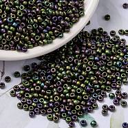 MIYUKI Round Rocailles Beads, Japanese Seed Beads, 8/0, (RR2019) Matte Metallic Eggplant Iris, 3mm, Hole: 1mm, about 422~455pcs/10g(X-SEED-G008-RR2019)