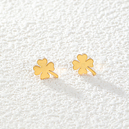 Stainless Steel Stud Earring, Clover, Real 18K Gold Plated, 7x9mm(MA7474-3)