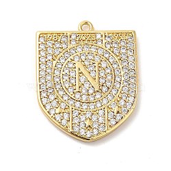 Brass Micro Pave Cubic Zirconia Pendants, Lead Free & Cadmium Free, Long-Lasting Plated, Letter N, Real 18K Gold Plated, 23.5x19x2mm, Hole: 1.4mm(KK-Q772-07G)