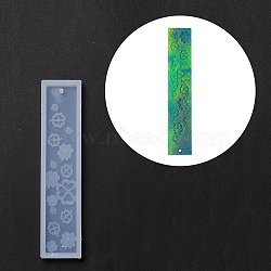 DIY Bookmark Silicone Molds, Resin Casting Molds, For UV Resin, Epoxy Resin Jewelry Making, Rectangle with Four Leaf Clover, White, 150x33x7mm, Hole: 2.5mm, Inner Diameter: 140x26mm(DIY-C045-06)