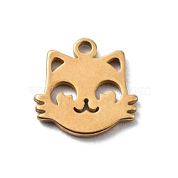 304 Stainless Steel Charms, Golden, Laser Cut, Cat Shape, 10x10x1mm, Hole: 1.2mm(STAS-K272-01B-G)