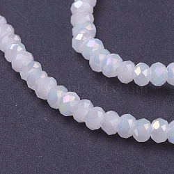 Electroplate Glass Beads Strands, Imitation Jade, AB Color Plated, Faceted, Rondelle, White, 3x2mm, Hole: 0.5mm, about 165~170pcs/strand, 16.7 inch(EGLA-R048-2mm-36)