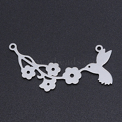 Tarnish Resistant 201 Stainless Steel Links connectors, Laser Cut Links, Flower with Bird, Stainless Steel Color, 40x19.5x1mm, Hole: 1.5mm(STAS-T054-JN783-1)