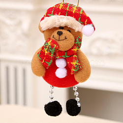 Christmas Cloth Bear Doll Hanging Ornaments, Pendant for Home Tree Decorations, Colorful, 170x80mm(BEAR-PW0001-77I)