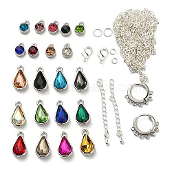 DIY Rhinestone Earring Pendant Necklace Making Kits, Including Brass Hoop & 304 Stainless Steel Stud Earring Findings, Brass Chains, Teardrop Alloy Pendant, Mixed Color(FIND-SZ0009-06)