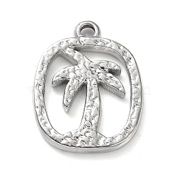 304 Stainless Steel Pendants, Oval with Coconut Tree Charm, Stainless Steel Color, 18.5x14x2mm, Hole: 1.6mm(STAS-M323-47P)