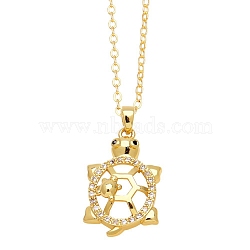 Brass Micro Pave Cubic Zirconia Pendant Necklaces for Women, Tortoise, 17.72 inch(45cm), Pendant: 28x15mm(PW-WG59830-04)