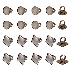 DIY Blank Dome Finger Ring Making Kit, Including Square & Flat Round Brass Ring Components, Glass Cabochons, Antique Bronze, 40Pcs/box(DIY-DC0001-79)