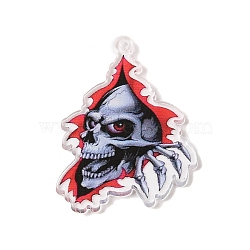 Printed Transparent Acrylic Pendants, Skull, 39.5x28x2mm, Hole: 1.4mm(MACR-P043-A08)