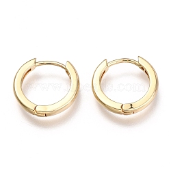 Brass Huggie Hoop Earrings, Ring, Real 18K Gold Plated, 13.7x2mm, Pin: 1mm(EJEW-F245-06G)