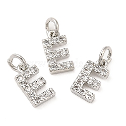 Brass Micro Pave Grade AAA Cubic Zirconia Charms, Letter E, Cadmium Free & Nickel Free & Lead Free, Real Platinum Plated, 9x4.5x1.5mm, Hole: 2mm(ZIRC-P067-11P-E-NR)