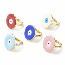 Enamel Evil Eye Adjustable Ring, Real 18K Gold Plated Brass Wide Band Ring for Girl Women, Cadmium Free & Lead Free, Mixed Color, US Size 6 1/2(16.9mm)(RJEW-A003-06G)
