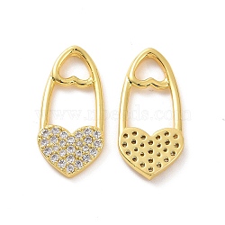 Brass Micro Pave Clear Cubic Zirconia Pendants, with Jump Ring, Heart Lock Charms, Real 18K Gold Plated, 20x9.5x2mm, Hole: 3.5mm(KK-E068-VF194)