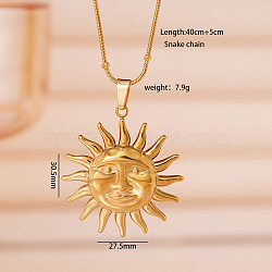 304 Stainless Steel Sun Pendant Necklaces for Women, Real 18K Gold Plated, Smiling Face, 15.75 inch(40cm), pendant: 30.5x27.5mm(WG60B9D-02)