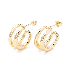 Wire Wrap C-shape Stud Earrings, Half Hoop Earrings, Brass Open Hoop Earrings for Women, Real 18K Gold Plated, 18x25x8mm, Pin: 0.6mm(EJEW-A064-10G-RS)