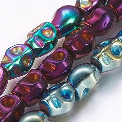 Electroplate Non-magnetic Synthetic Hematite Bead Strands, Skull, Mixed Color, 8x6.5x6mm, Hole: 1mm, about 50pcs/strand, 15.7 inch(G-P277-08)