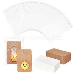 2 Bags 2 Colors Rectangle Paper Keychain Display Cards, Jewelry Display, with 200Pcs Cellophane Bags, Mixed Color, Card: 12x7.5x0.03cm, Hole: 5mm(CDIS-BC0001-02)