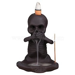 Ceramic Skull Backflow Incense Burner Smoke Waterfall Incense Holder, Creative Halloween Aromatherapy Burner Ornament Home Decor, Rosy Brown, 85x68x115.5mm, Hole: 4mm(JX840A)