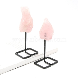 Rough Natural Rose Quartz Raw Rock Ornament with Metal Stand, for Home Office Decoration, 115~150x49mm(PW-WG11724-04)