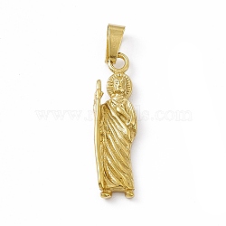 PVD Vacuum Plating 304 Stainless Steel Pendants, Saint Charms, Golden, 26x7x3.5mm, Hole: 6x3mm(STAS-P315-07A-G)